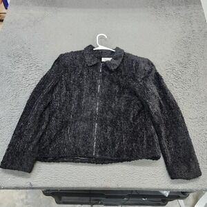 Giancarlo Ferrari Jacket Womens Large Black Textured Knit Zip Collared Lined
